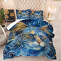Cat Comforter Set Queen: Blue Maine Coon Bedding Set Mysterious Exotic Kitten Quilts for Women Men Tween Adults Ethnic Pet Bed Set 3 Piece with 1 Comforter & 2 Pillowcases