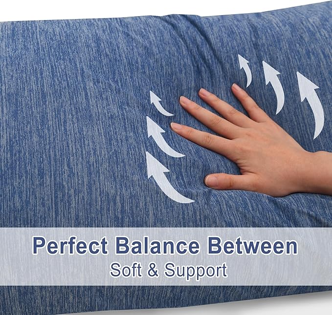 DWCN Memory Foam Body Pillow – Cooling Breathable & Supportive Full Length Pillow for Side Sleepers, Pregnancy, Leg & Back Pain Relief, 20x60 Inch Blue