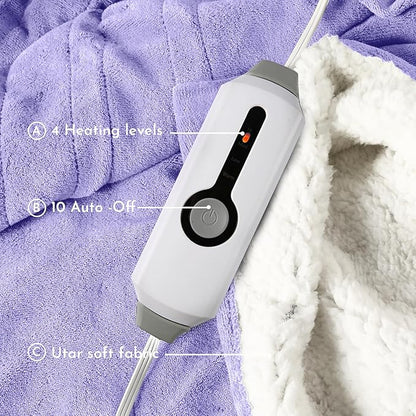 Electric Heated Blanket 84"x90" Queen Size Microplush Cover Blanket, 4 Heat Settings & 10 Hours Auto Off, Cozy & Warm for All Night, Machine Washable, Light Purple