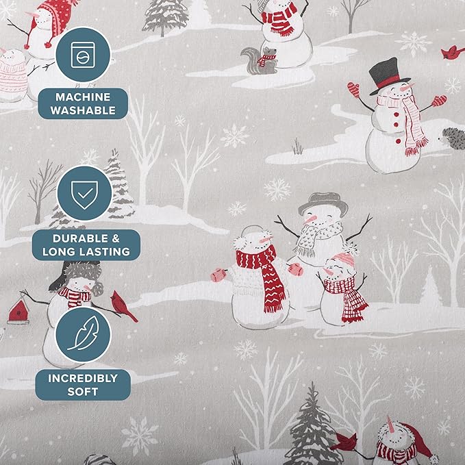Bare Home Flannel Sheet Set Prints, 100% Cotton, Velvety Soft Heavyweight - Double Brushed Flannel for Extra Softness & Comfort - Deep Pocket - Bed Sheets (Queen, Snowmen)