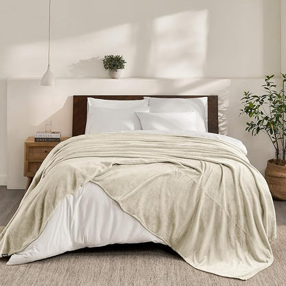 Bare Home Fleece Blanket - Giant Size - Ultra-Soft Lightweight for Bed, Sofa, and Couch - Luxury Microplush - Cozy Warm Blanket (Giant, Oyster)