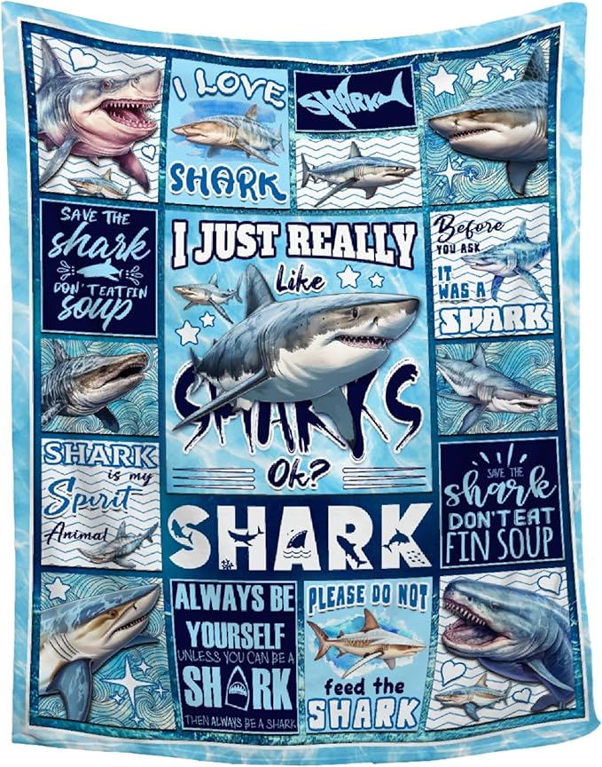 Shark Blanket Ocean I Just Really Like Sharks Throw Blanket Gifts for Girls Boys Kids Adults Soft Flannel Blanket for Sofa Couch Bed Warm Cozy Home Decor for All Seasons,50"x60"for Throw/Travel
