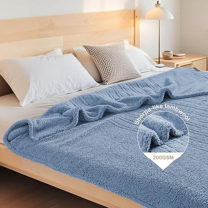 Electric Heated Blanket Full Size 72"×84" with 6 Heating Levels & 1-10Hs Auto Off, Heating Blanket Double Sided Plush Sherpa, Fast Heating, Machine Washable for Christmas Gift - Light Blue