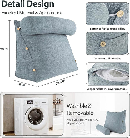 Daneey Reading Pillow for Bed Adult, Back Pillow for Bed Sitting Up, Back Support Pillow, Gray, 23.5 * 8 * 20IN