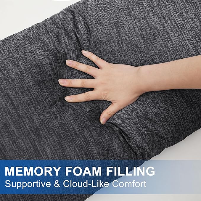 Hiasan Cooling Adult Body Pillow - Memory Foam Insert, Long Full Body Pillow for Side Sleepers, Bed, Sleeping, Soft Support for Pregnant Women, Back Pain Relief, 20x60 Inch, Grey