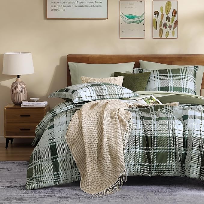 MaiRêve Olive Green Twin XL Comforter Set, Twin XL Bedding Sets for Boys Girls 5 Pieces for Dorm Farmhouse All Season Lightweight &Comfy with Fitted Sheet, Flat Sheet (Olive Green, 66"x90")