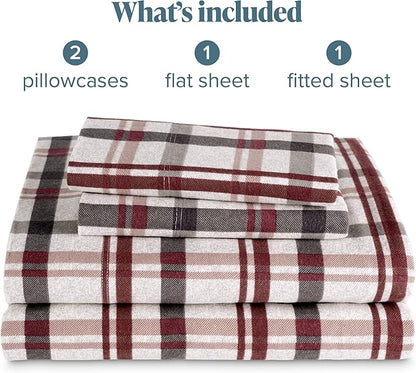Bare Home Cotton Flannel Sheet Set Prints, 100% Cotton, Velvety Soft Heavyweight - Double Brushed for Softness & Comfort - Deep Pocket - Bed Sheets (King, Nordic Plaid - Black)