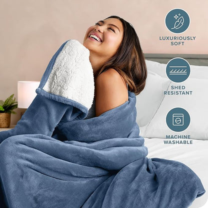 Bare Home Sherpa Fleece Blanket - Twin/Twin Extra Long - Blanket for Bed, Sofa, and Couch - Warm & Lightweight - Fluffy & Soft - Reversible (Twin/Twin XL, Coronet Blue)
