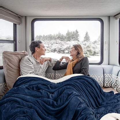 Utopia Bedding Sherpa Blanket California King Size (Navy, 102x96 Inches) - Soft Lightweight Plush Fleece Reversible Blanket for Bed, Sofa, Couch, Camping and Travel