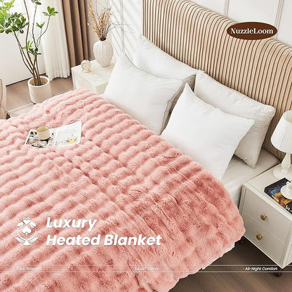 Heated Blanket Queen 84''x 90'', Fast Heating Electric Blanket Ultra-Soft Faux Rabbit Fur with 5 Heat Levels & 5H Auto Shut-Off, Overheat Protection, Machine Washable