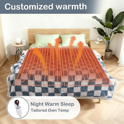 Electric Heated Blanket Full Size 72"×84" with 6 Heating Levels & 1-10Hs Auto Off, Checkered Plaid Heating Blanket Double Sided Sherpa, Fast Heating, Machine Washable for Christmas Gift Light Blue