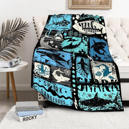 Shark Funny Graffiti Gift Blanket for Boys & Adults - Soft Flannel Throw for Sofa, Couch, Bed & Travel - Plush, Warm & Cozy - 90"x120" King/Oversize