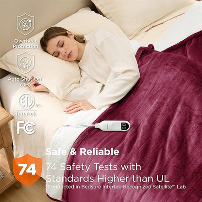 Bedsure Electric Blanket Twin - Soft Flannel Heated Blanket, Fast Heating with 10 Time Settings & 6 Heat Settings, Warm Gift for Grandma (62x84 inches, Burgundy)