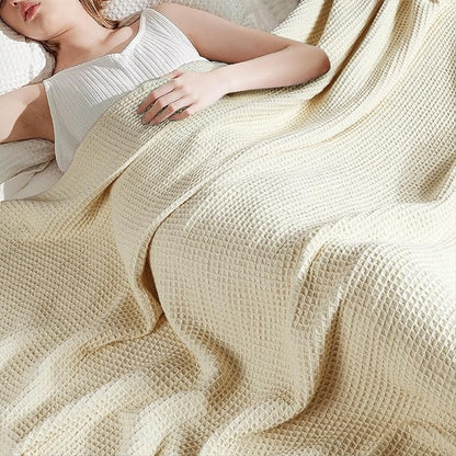 Tex Trend 100% Cotton Blankets King Size – Durable and Versatile Waffle Weave Blankets for Christmas & Year Round Coziness – Breathable & Lightweight - Ivory (90”x108”)