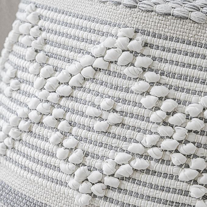 BlissBlush Gray Cream White Boho Throw Pillow Cover 22X22, Boho Woven Textured Pillow Cover, Neutral Pillow Cover, Sofa Couch Bed Farmhouse Lumbar Pillow (Cover ONLY)