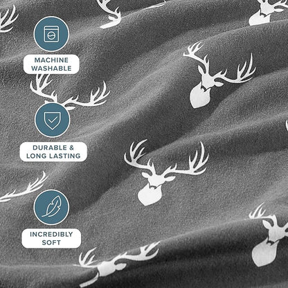 Bare Home Flannel Sheet Set Prints, 100% Cotton, Velvety Soft Heavyweight - Double Brushed Flannel for Extra Softness & Comfort - Deep Pocket - Bed Sheets (Twin, Stag)