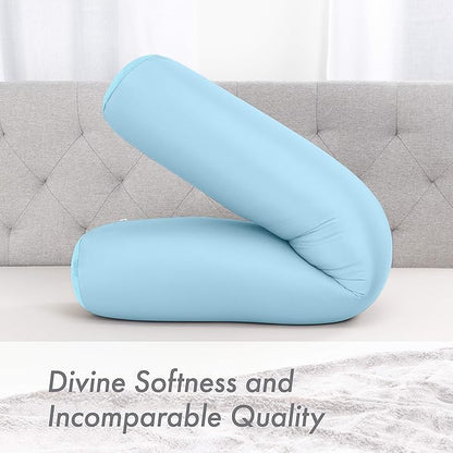 Straight Body Pillow, Full Size Premium Microbead,Side Sleeping/Maternity Pregnant Women, Supportive,Fluffy, Breathable, Cooling, 85/15 Spandex/Nylon Silky Anti-Aging - 48 X 8 - Sweet Baby Blue