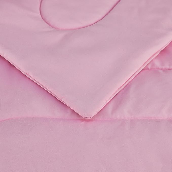 Amazon Basics 2 Piece Soft Microfiber Kid's Comforter and Pillow Sham Set, Twin, Light Pink, Solid (Pack of 4)
