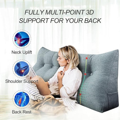 Wedge Headboard Pillow Dorm Room Reading Pillow Back Support for Sitting Up in Bed Bolster Lumbar Cushion Body Positioning Bedrest Cotton Linen 39in Gray Twin