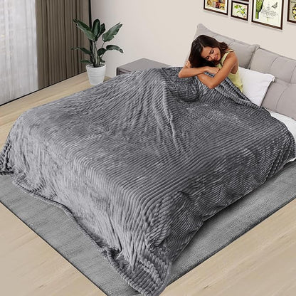 Electric Heated Blanket Twin-Size 62x84 Inch - Ultra Soft Silky Flannel with Ribbed Texture, 10 Heating Levels and 12 Hours Auto-Off Feature - Gray