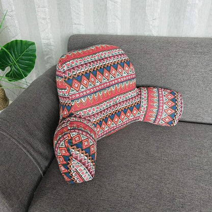 Bohemian Printed Reading Pillow with Support Arms Soft Bed Rest Pillows Back Support Cushion for Kids Reading Watching TV Sitting Up in Bed (23"×16"×10",Red)