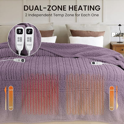 Heated Blanket Electric Blanket King - Fast Heating Blanket Throw Dual Control Double Sided Sherpa with 10 Heating Levels & 2-10 Hours Auto Off, Mashine Washable, 90 x 100 Inches, Purple