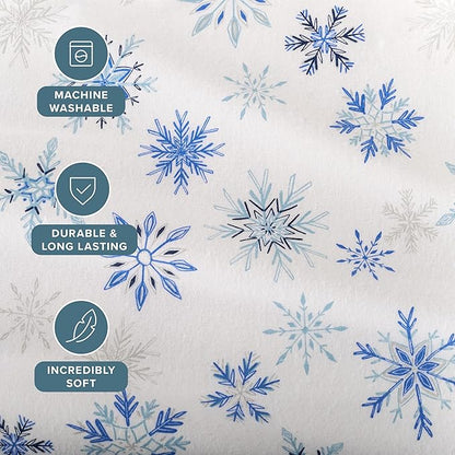 Bare Home Cotton Flannel Sheet Set Prints, 100% Cotton, Velvety Soft Heavyweight - Double Brushed for Softness & Comfort - Deep Pocket - Bed Sheets - Cotton - Flannel - Printed (Twin, Snowflakes)