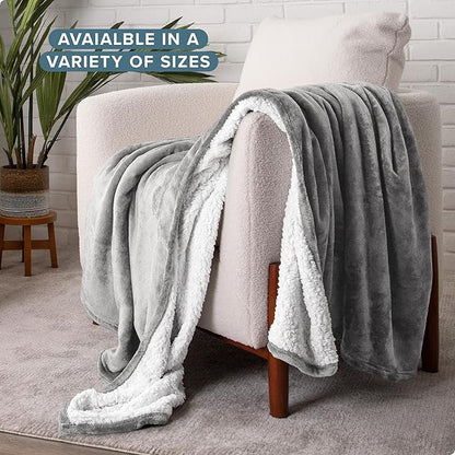 Bare Home Sherpa Fleece Blanket - Twin/Twin Extra Long - Blanket for Bed, Sofa, and Couch - Warm & Lightweight - Fluffy & Soft - Reversible (Twin/Twin XL, Light Grey)