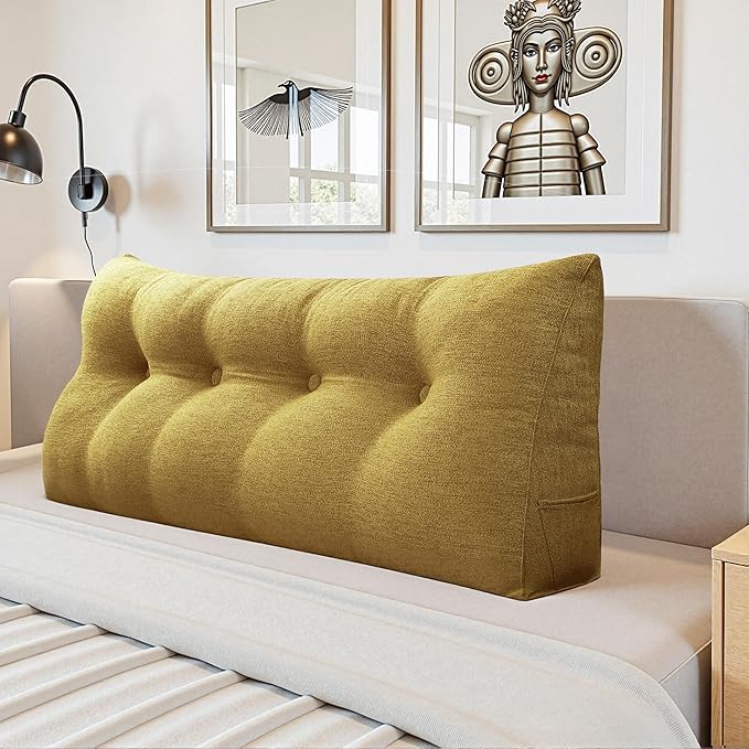 Headboard Wedge Pillow - Triangular Headboard Pillow Bed Rest Wedge Pillow for Sitting in Bed - Backrest Positioning Support Reading Pillow Daybed Pillows with Removable Cover