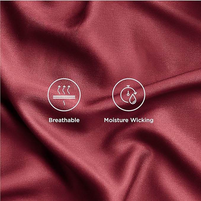 Bedsure Cooling Sheets Twin XL, Rayon Derived from Bamboo, Breathable & Soft Twin XL Sheet Sets, Deep Pocket Up to 16 Inches, Hotel Luxury Silky Dorm Bedding for Hot Sleepers, Burgundy
