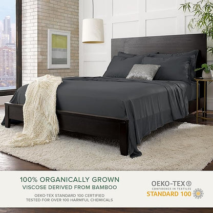 Queen Pillowcases by Pure Bamboo, Genuine 100% Organic Viscose Derived from Bamboo, Luxuriously Soft & Cooling, Double Stitching, Envelope Closure (2 Queen Pillowcases, Charcoal)
