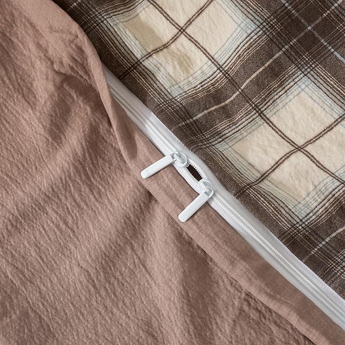 Duvet Cover Queen Plaid Luxury Soft Brushed Microfiber Crinkle Gauze Fabric 3 Pieces Bedding Set Gingham Pattern Queen Duvet Cover with Zipper Closure Breathable Comfy