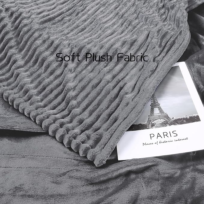 Electric Heated Blanket Full-Size 72x84 Inch - Ultra Soft Silky Flannel with Ribbed Texture, 10 Heating Levels and 12 Hours Auto-Off Feature - Grey