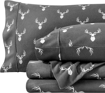 Bare Home Flannel Sheet Set Prints, 100% Cotton, Velvety Soft Heavyweight - Double Brushed Flannel for Extra Softness & Comfort - Deep Pocket - Bed Sheets (Twin, Stag)