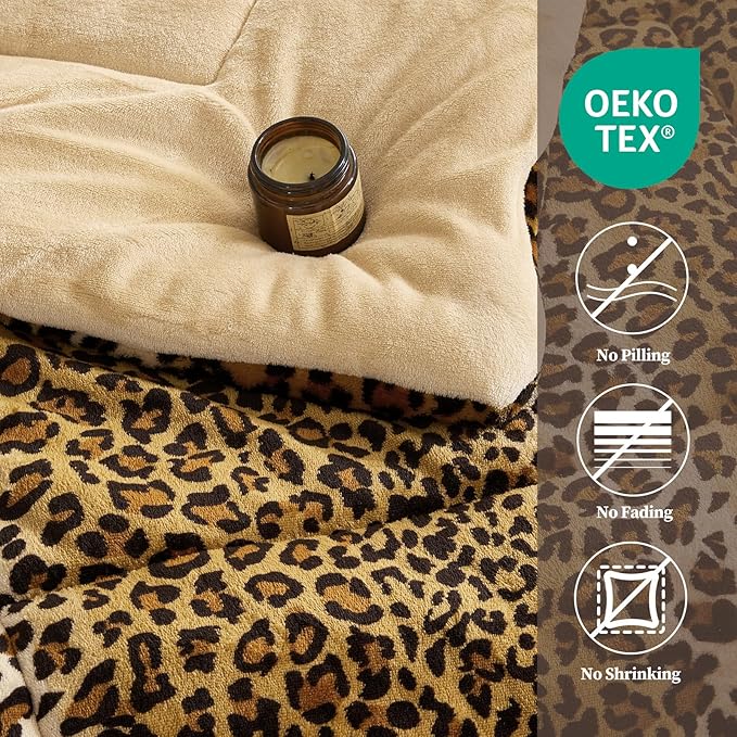 Petrichor Leopard Velvet Flannel Twin Comforter Set-Cheetah Print Western Blanket,Luxury Fuzzy Heavy Bedding Set, 2 Pieces Plush Winter Bed Set with Comforter (68"x88") & 1 Pillow Shams (20"x26")