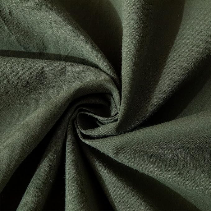 Jane yre Dark Green Duvet Cover King, 100% Washed Cotton Linen Like Textured 3 Pieces Bedding Set, Solid Color Simple Style Luxury Relaxed Feel Natural Wrinkled Breathable Soft Comfy