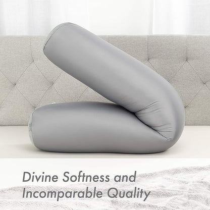Straight Body Pillow, Full Size Premium Microbead,Side Sleeping/Maternity Pregnant Women, Supportive,Fluffy, Breathable, Cooling, 85/15 Spandex/Nylon Silky Anti-Aging Cover - 48 X 8 - Dark Grey