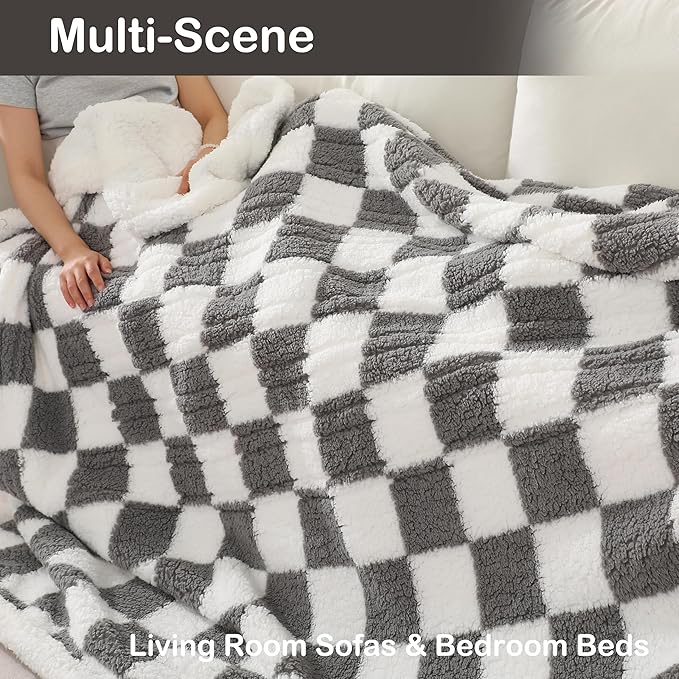 Electric Heated Blanket Full Size 72"×84" with 6 Heating Levels & 1-10Hs Auto Off, Checkered Plaid Heating Blanket Double Sided Sherpa, Fast Heating, Machine Washable for Christmas Gift Light Gray