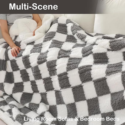 Electric Heated Blanket Full Size 72"×84" with 6 Heating Levels & 1-10Hs Auto Off, Checkered Plaid Heating Blanket Double Sided Sherpa, Fast Heating, Machine Washable for Christmas Gift Light Gray