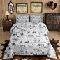 Feelyou Western Comforter Set Full Size, White and Black Cowboy Cow Bedding Set Cowboy Comforter Desert Cactus Duvet Set Soft Bed Set 3Pcs