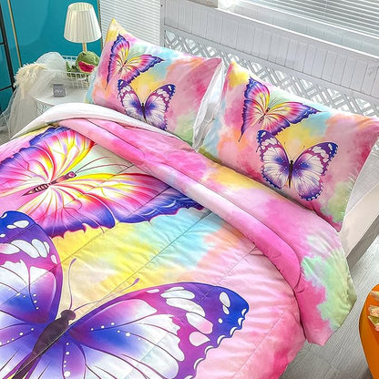 CVHOUSE Butterfly Bedding Set - Twin Butterfly Comforter Set with 1 Comforter and 2 Pillow Cases