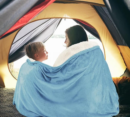 Utopia Bedding Sherpa Blanket California King Size (Washed Blue, 102x96 Inches) - Soft Lightweight Plush Fleece Reversible Blanket for Bed, Sofa, Couch, Camping and Travel