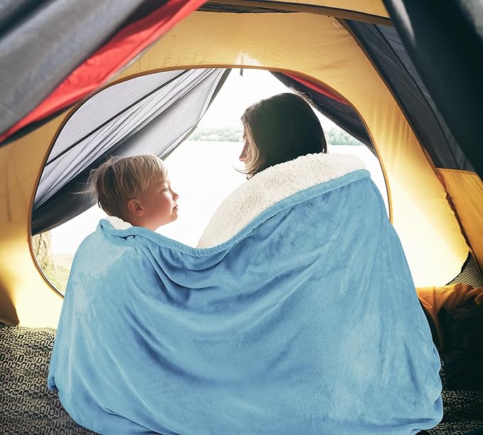 Utopia Bedding Sherpa Blanket King Size (Washed Blue, 90x102 Inches) - Soft Lightweight Plush Fleece Reversible Blanket for Bed, Sofa, Couch, Camping and Travel