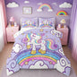 Feelyou Unicorn Bedding Full Bed Sets for Girls Light Purple Cute Unicorn Comforter for Girls Comforter Set Star Print Kawaii Duvet Quilt Bedroom Decor Rainbow Bedding Cartoon Quilt,All Season