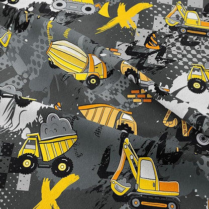 Peopleareok Construction Truck Kids Comforter Set for Boys Twin (68x86 Inch), 2 Pieces Construction Excavator Truck Bedding Sets for Toddler Children, Super Soft Microfiber Comforter with 1 Pillowcase