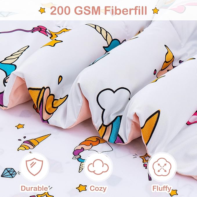 Mooreeke Bed in a Bag for Kids Girls Teens, 6 Pieces Twin Size Comforter Bed Set with Shams, Sheet Set and Decorative Toy Pillow, Unicorn Rainbow Super Soft Microfiber Kids Bedding Set