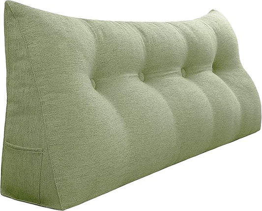 10 lbs Thickened Headboard Pillow Wedge Pillow Headboard Reading Pillow Bed for Comfortable Backrest Reading Triangular Pillow with Side Pocket Backrest Pillows for Sitting in Bed Green Full