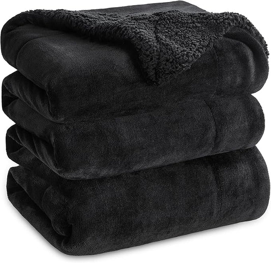Bedsure GentleSoft Sherpa Fleece Blankets Queen Size for Bed - Thick and Warm Throw for Women and Men, Soft Fuzzy Plush Queen Blanket for Winter, Black, 90x90 Inches