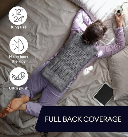 GENIANI XL Electric Heating Pad for Back Pain & Cramps Relief, Electric Throw, Birthday Christmas Gifts for Women, Men Auto Shut Off, Machine Washable, Heat Pad for Neck & Shoulder, 12×24", Tabby Gray