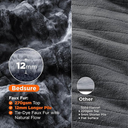 Bedsure Faux Fur Electric Blanket Queen Size, Dual Control Heated Blanket Queen, Fast Heating Blanket with 10 Heating Levels & 10 Time Settings, Cozy Gifts for Women Men (84x90 inches, Black)